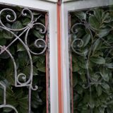 Window frame 179x88cm walnut oak wrought iron grille opening glass panel