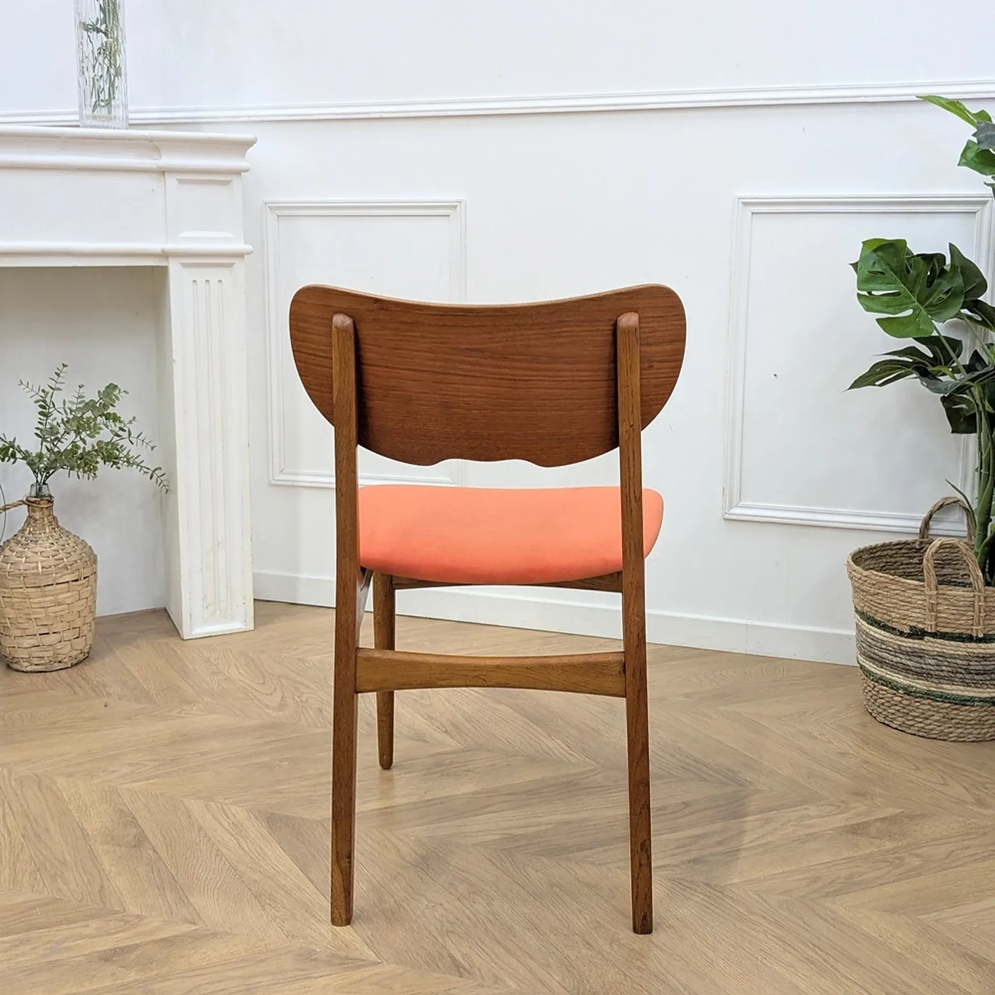 Scandinavian chair wood & vintage orange