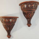 Suspension and pair of terracotta/vintage wall lights