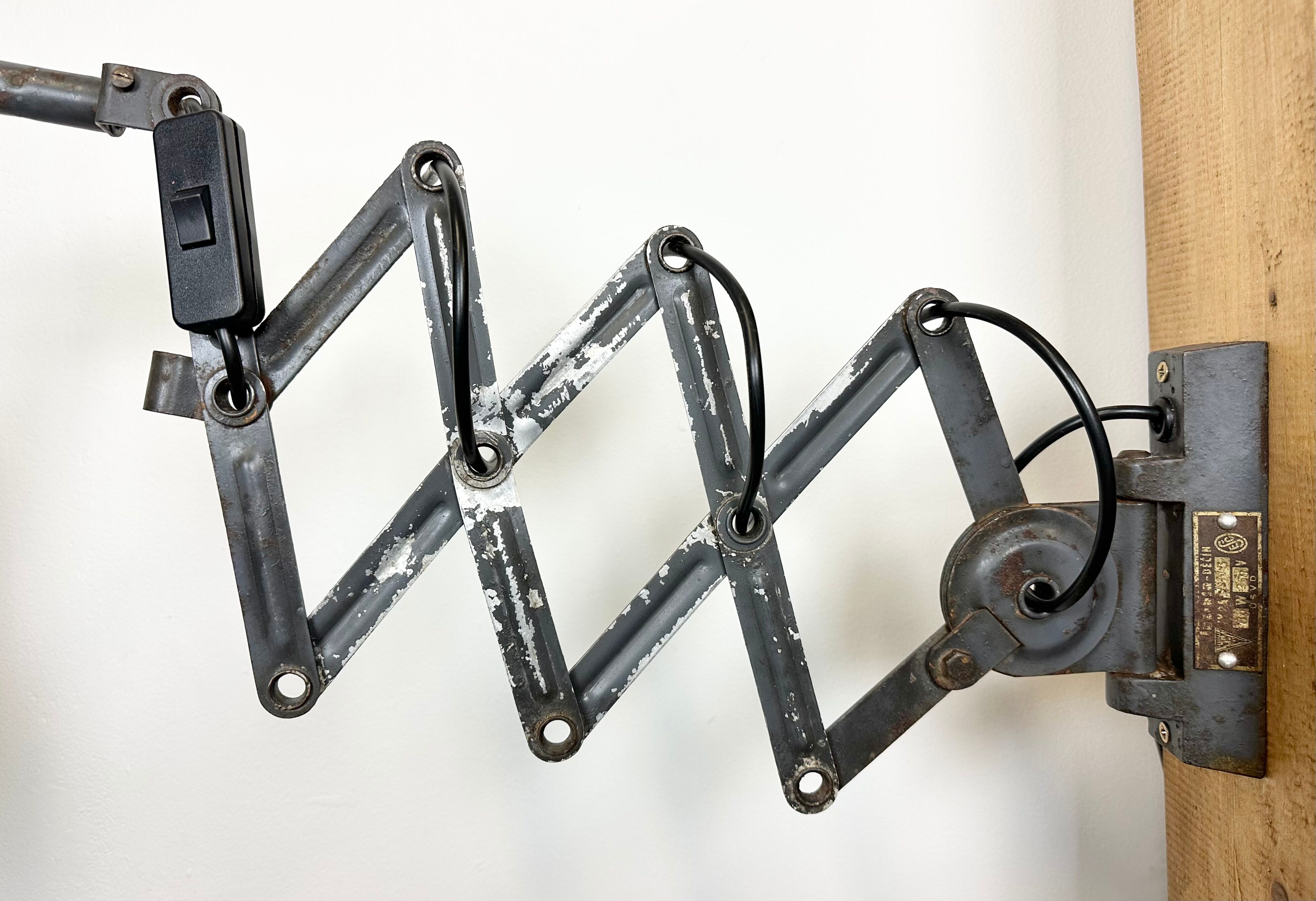 Grey Industrial Scissor Wall Lamp from Elektroinstala, 1960s