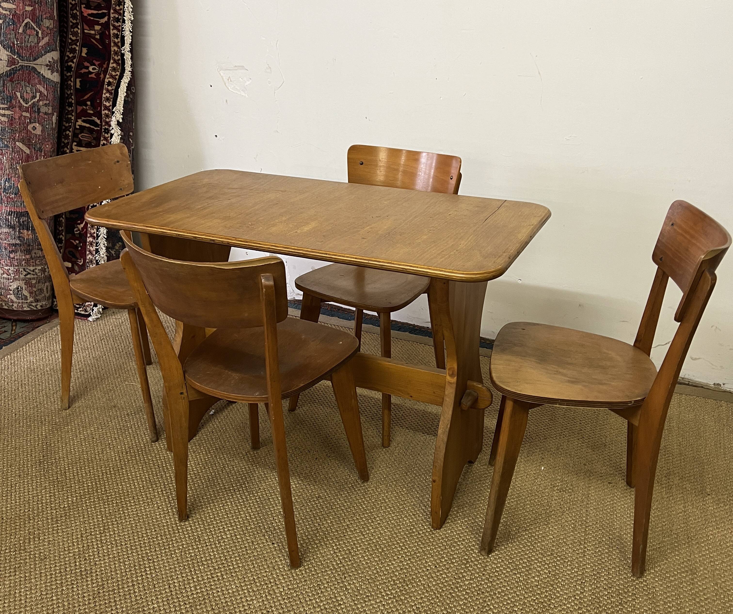 Vintage wooden table and 4 chairs set