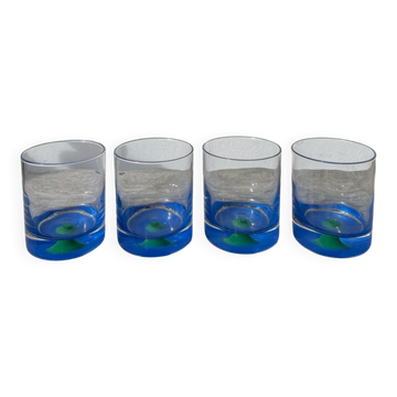 4 Luminarc green and blue water or whisky glasses