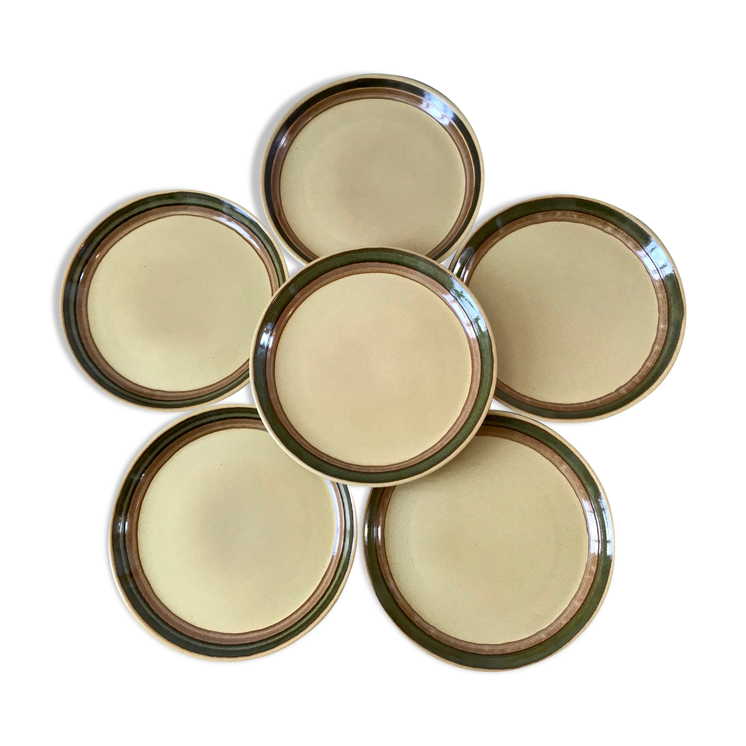 Set of 6 flat plates in vintage stoneware 70s