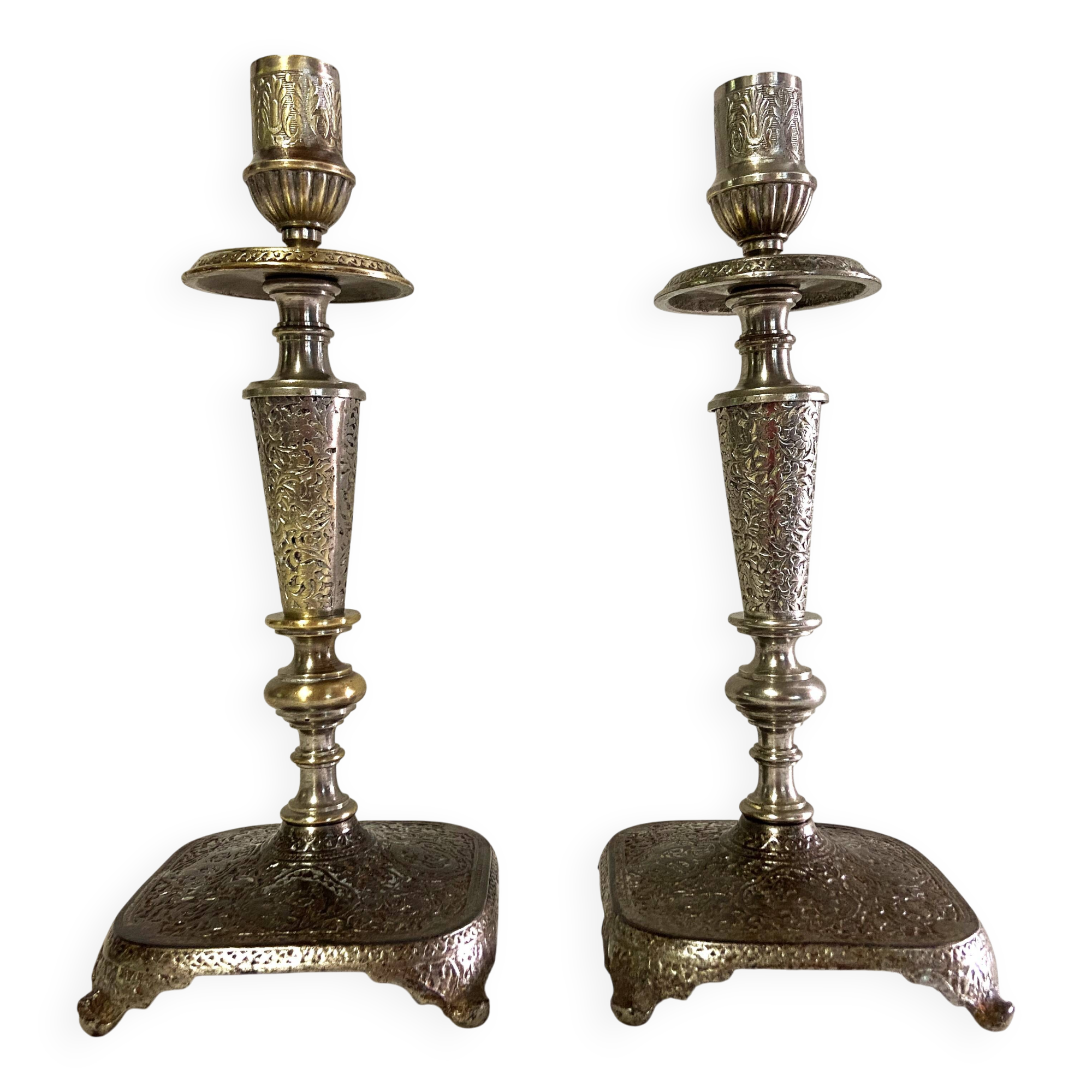 Pair of Candlesticks Candlesticks Bronze Silver Atypical Decoration