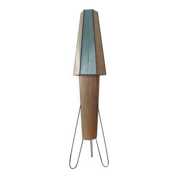 Rare Midcentury Rocket Floor Lamp, Metal and Straw, German Design