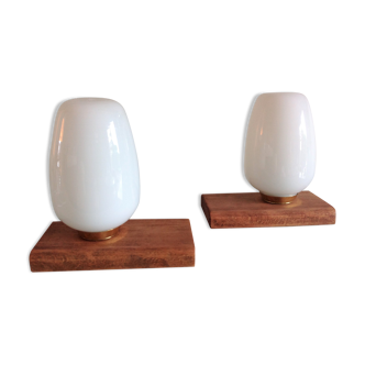 Pair of white opaline bedside lamps 60s-70s
