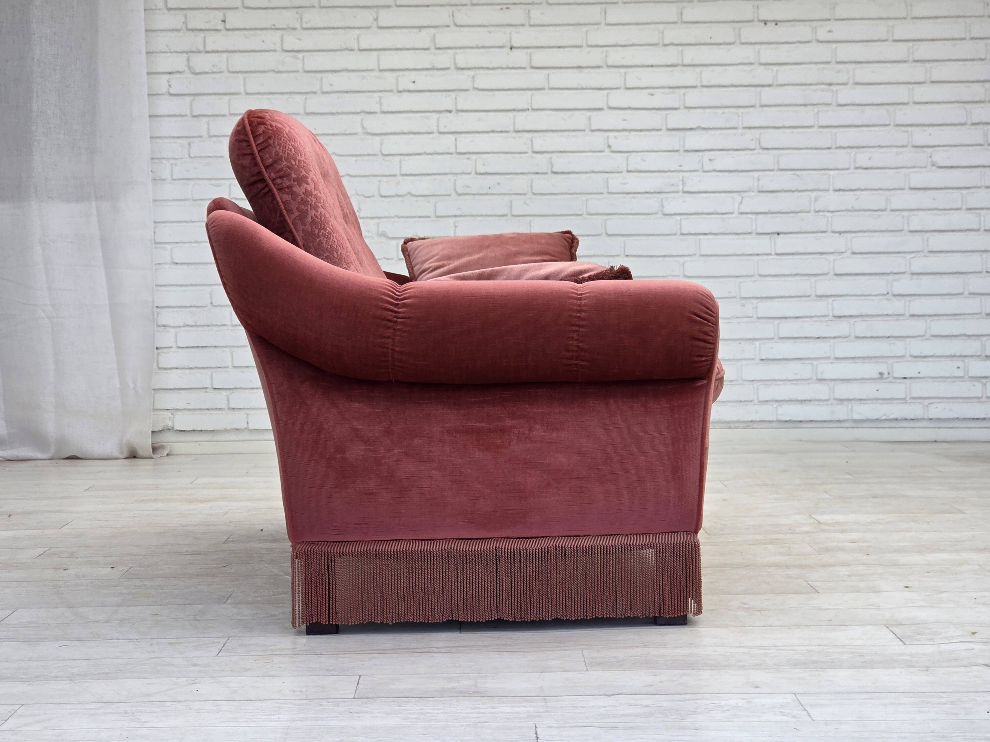 1980s, Scandinavian 2-seater sofa, pink furniture velour.
