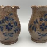 Pair of vintage pottery vases with floral decoration and glaçureau sel