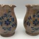 Pair of vintage pottery vases with floral decoration and glaçureau sel