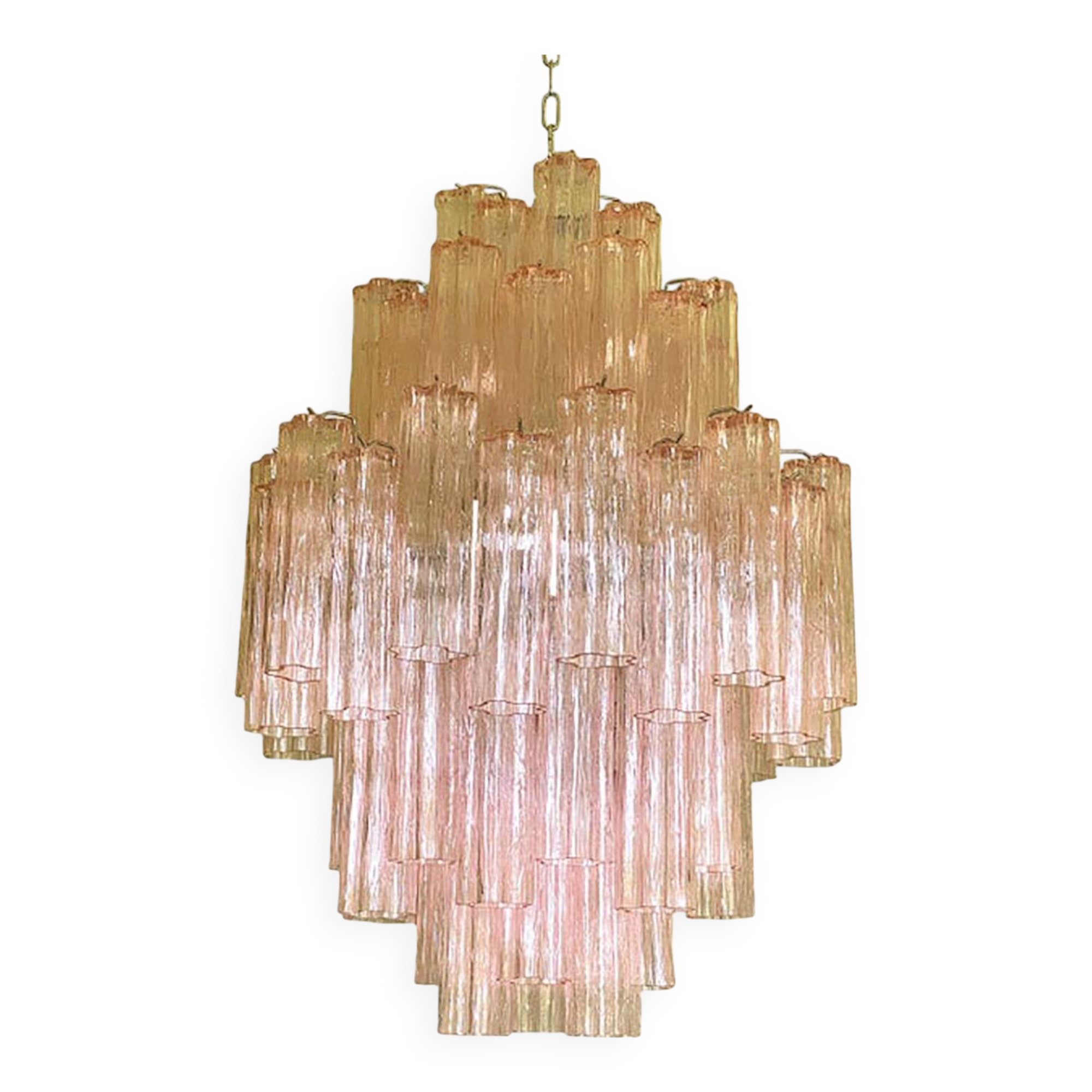 Contemporary Pink “Tronchi” Murano Glass Chandelier
