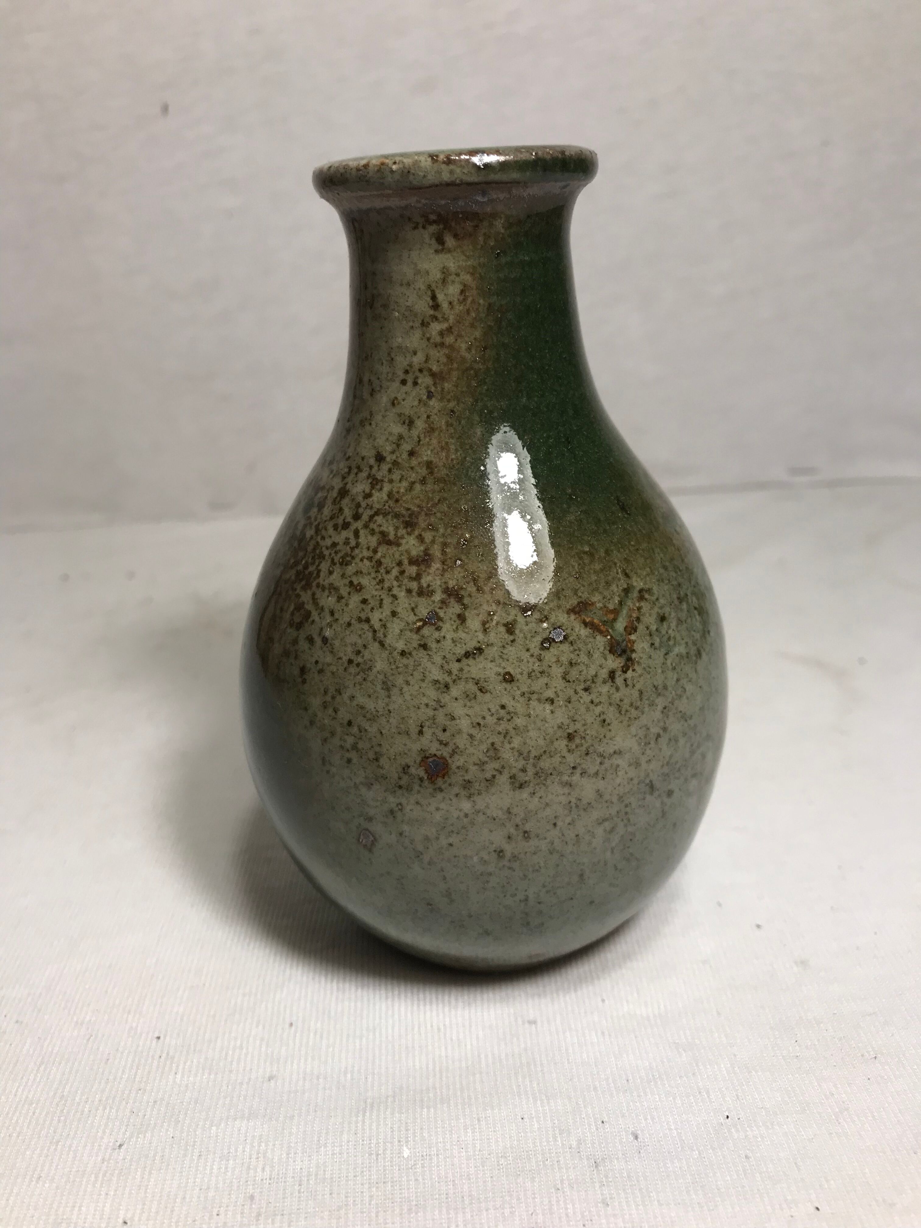 Old Villenauxe ceramic stoneware vase, vintage green grey