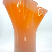 Murano handkerchief vase, blown glass, 1960s design, white and orange.