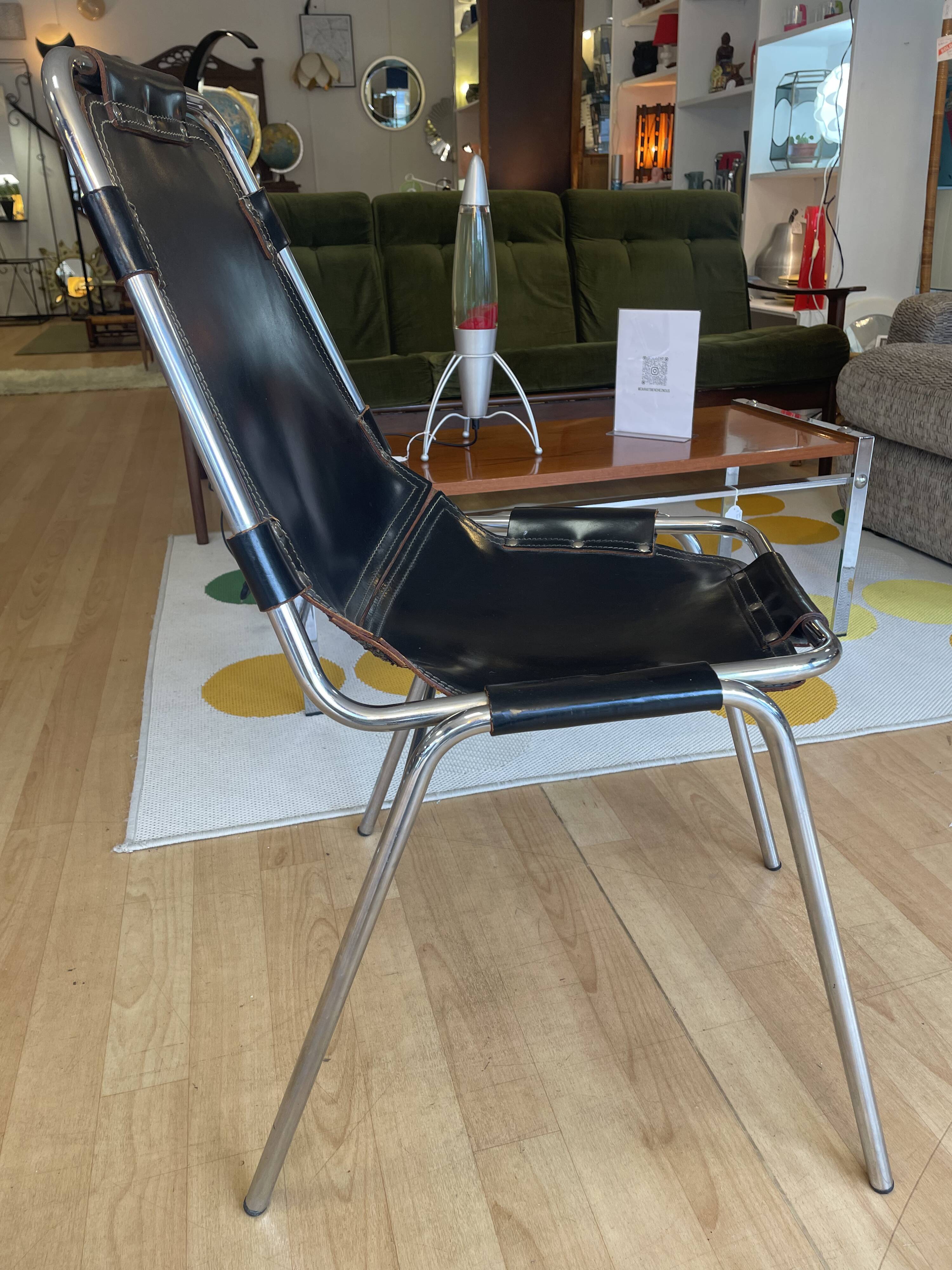 Dal Vera "Les Arcs" chair, black leather and chrome aluminum, 70s