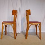 Six vintage Baumann bistro chairs in blond wood