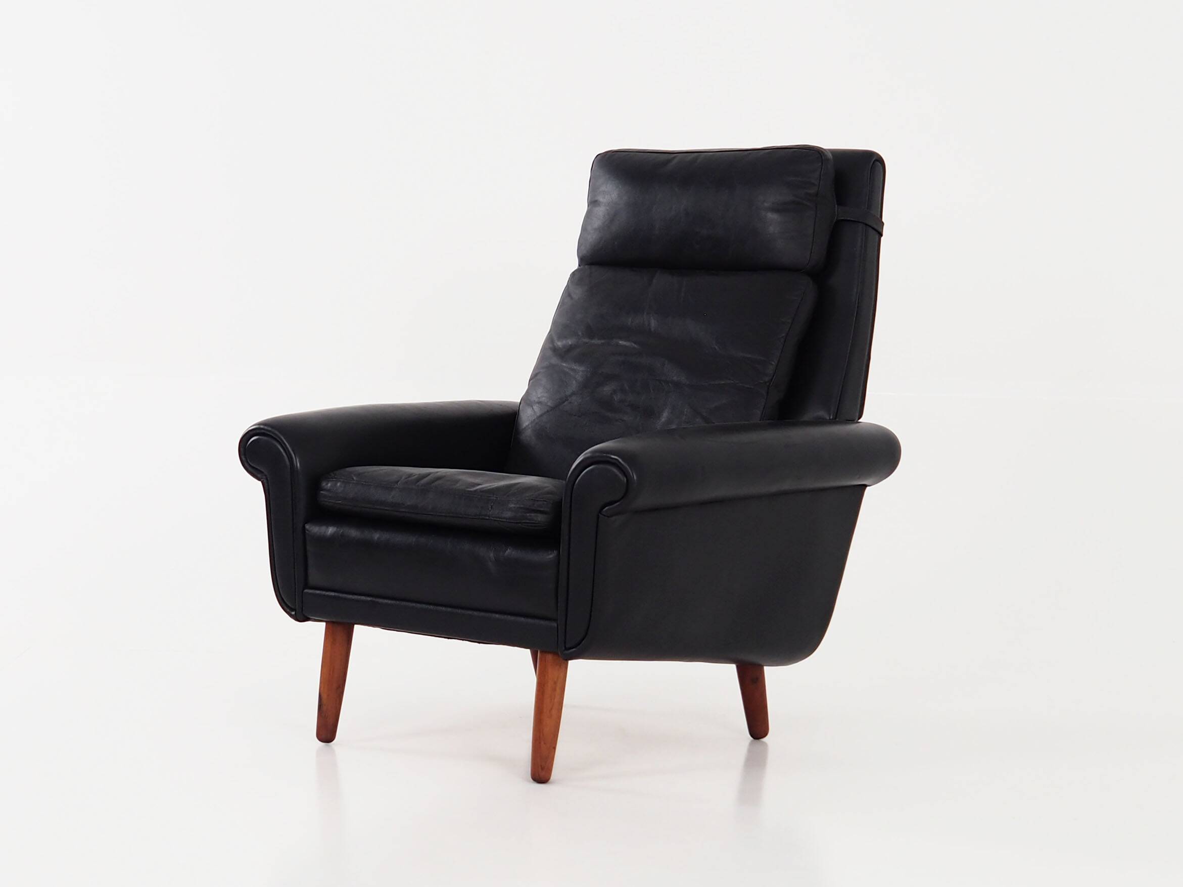 Black leather armchair, Danish design, 1970s, production: Denmark