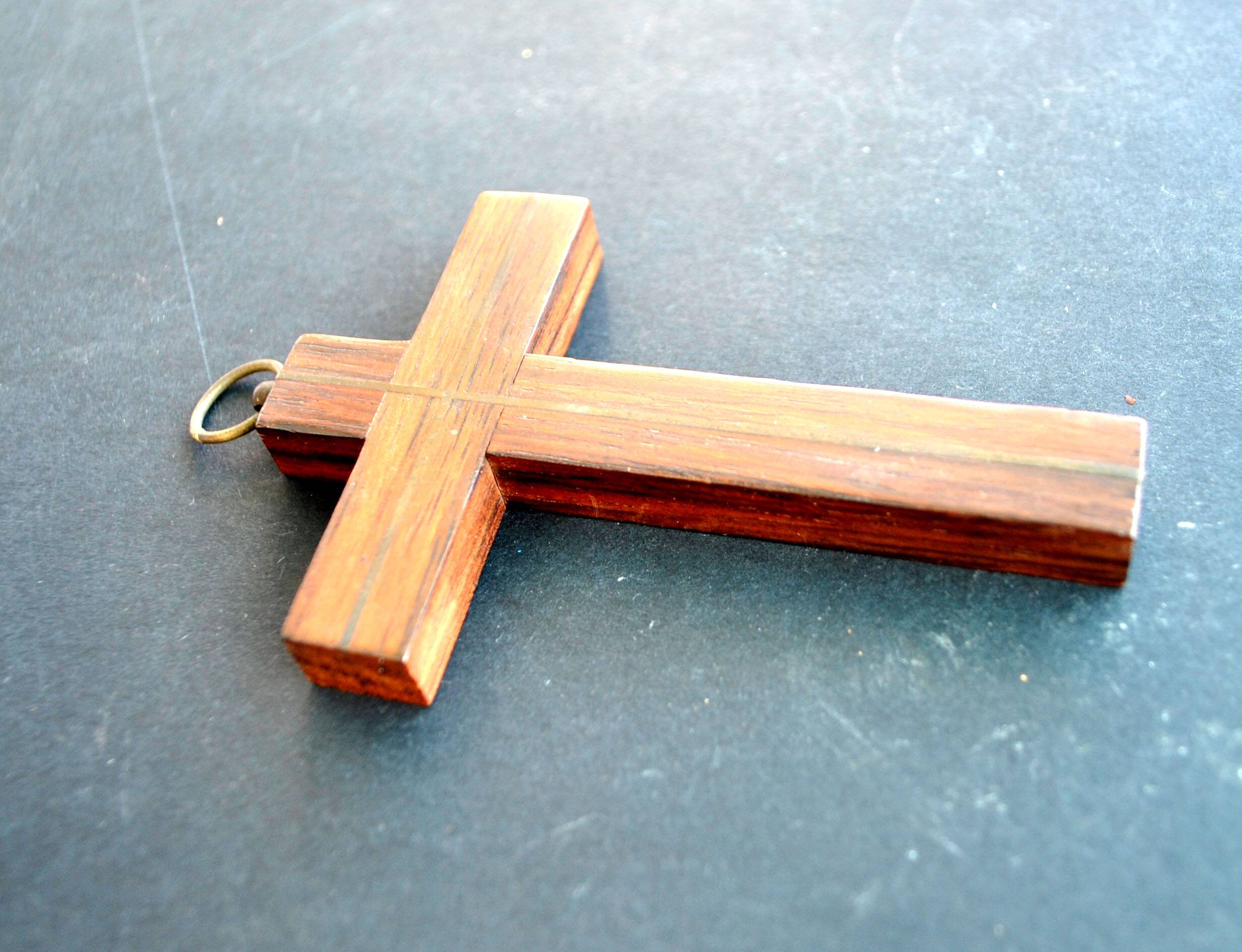 Vintage Crucifix Cross in Macassar Ebony Wood and Brass