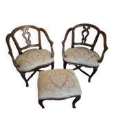 Pair of Italian armchairs from the 1960s with matching ottoman.