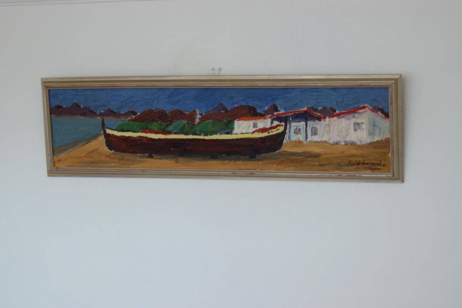 Swedish Oil on Canvas – “Boat” by Thord Leonard – Vintage & Framed
