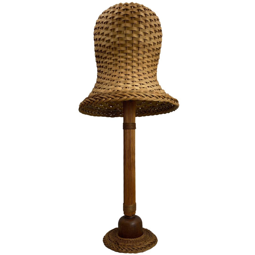 Midcentury Scandinavian rattan wicker mushroom floor lamp, 1960s