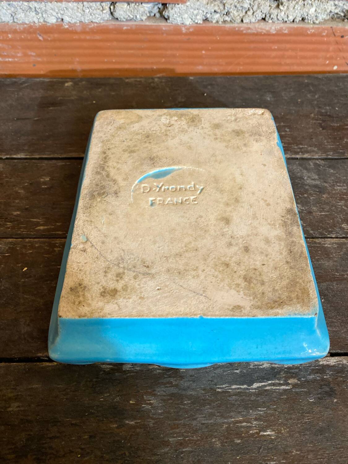 Old Poche D YRONDY Turquoise Blue Ceramic Made In France Wine