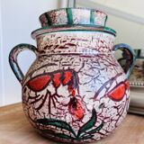 Grand pot en céramique décor poisson – pièce artisanale peinte à la main