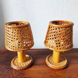 Pair of vintage rattan lamps