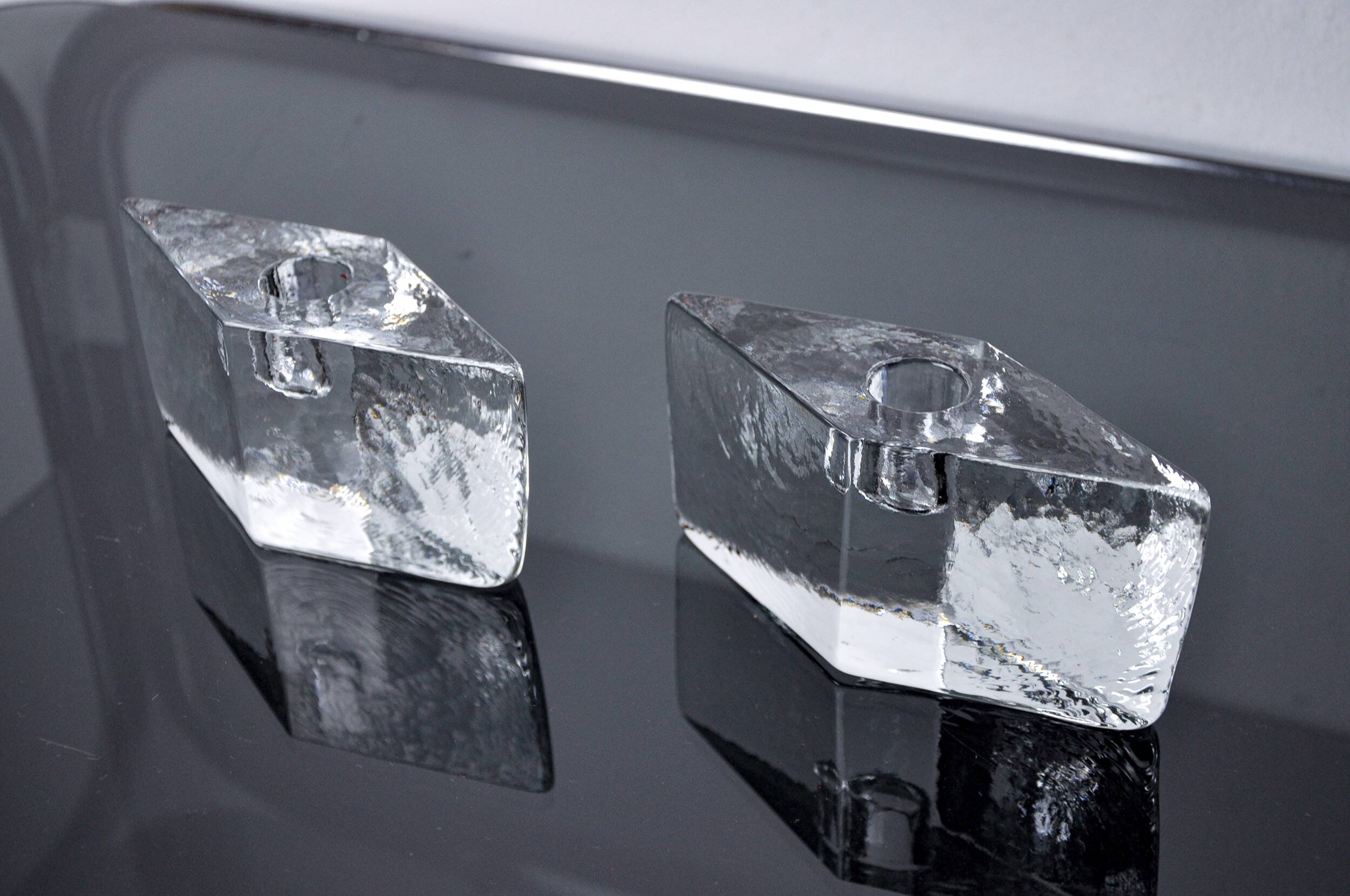 Pair of icicle candlesticks, Murano glass, Italy, 1970