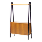Italian 1950s teak and black lacquered separator with diamond-patterned doors.