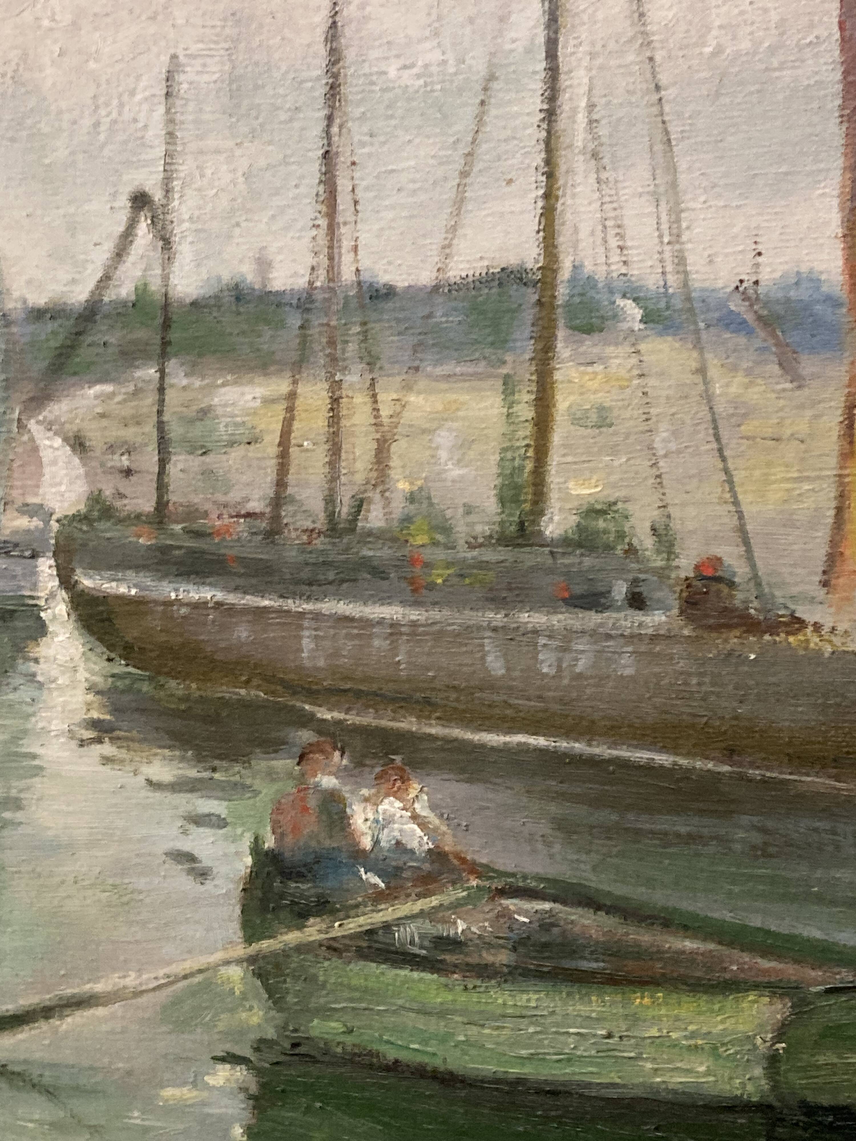 René bezaud (1909-2000), leaving the port, oil on canvas