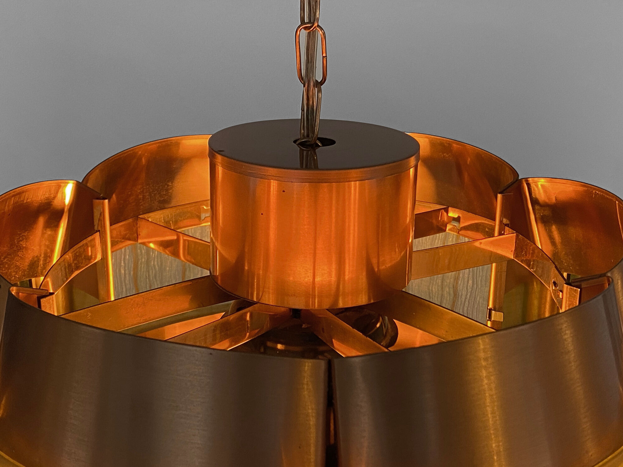 Copper pendant light by Werner Schou for Coronell Elektro. Denmark 1960s