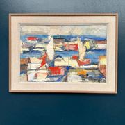 Original Swedish Oil on Canvas - "Abstract Harbour Motif" vintage