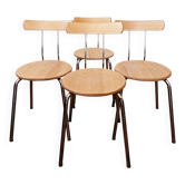 Lot de 4 chaises bistrot bois et chrome des années 70/80 vintage/restaurées