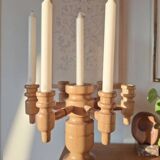 Vintage Scandinavian Candle Holder in Natural Wood, 60s Design - 7 Candles