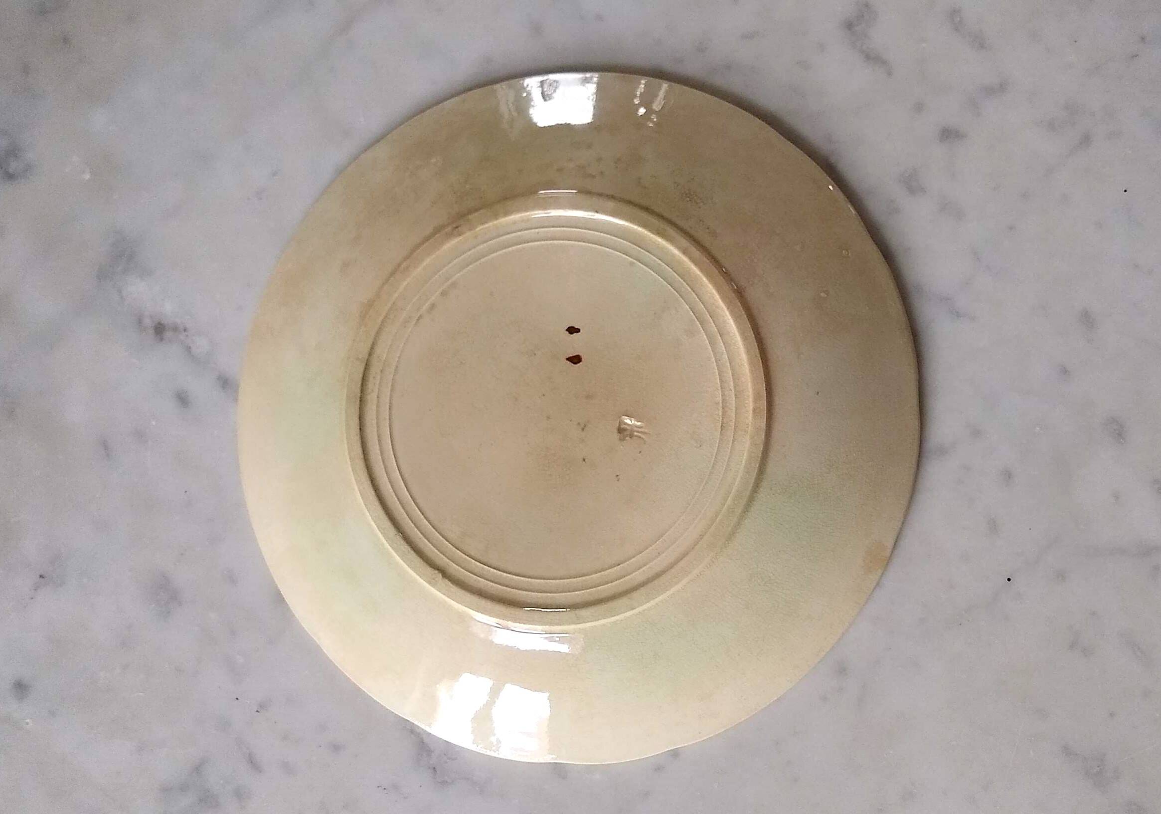 Old flat slip plate from Onnaing with floral decoration