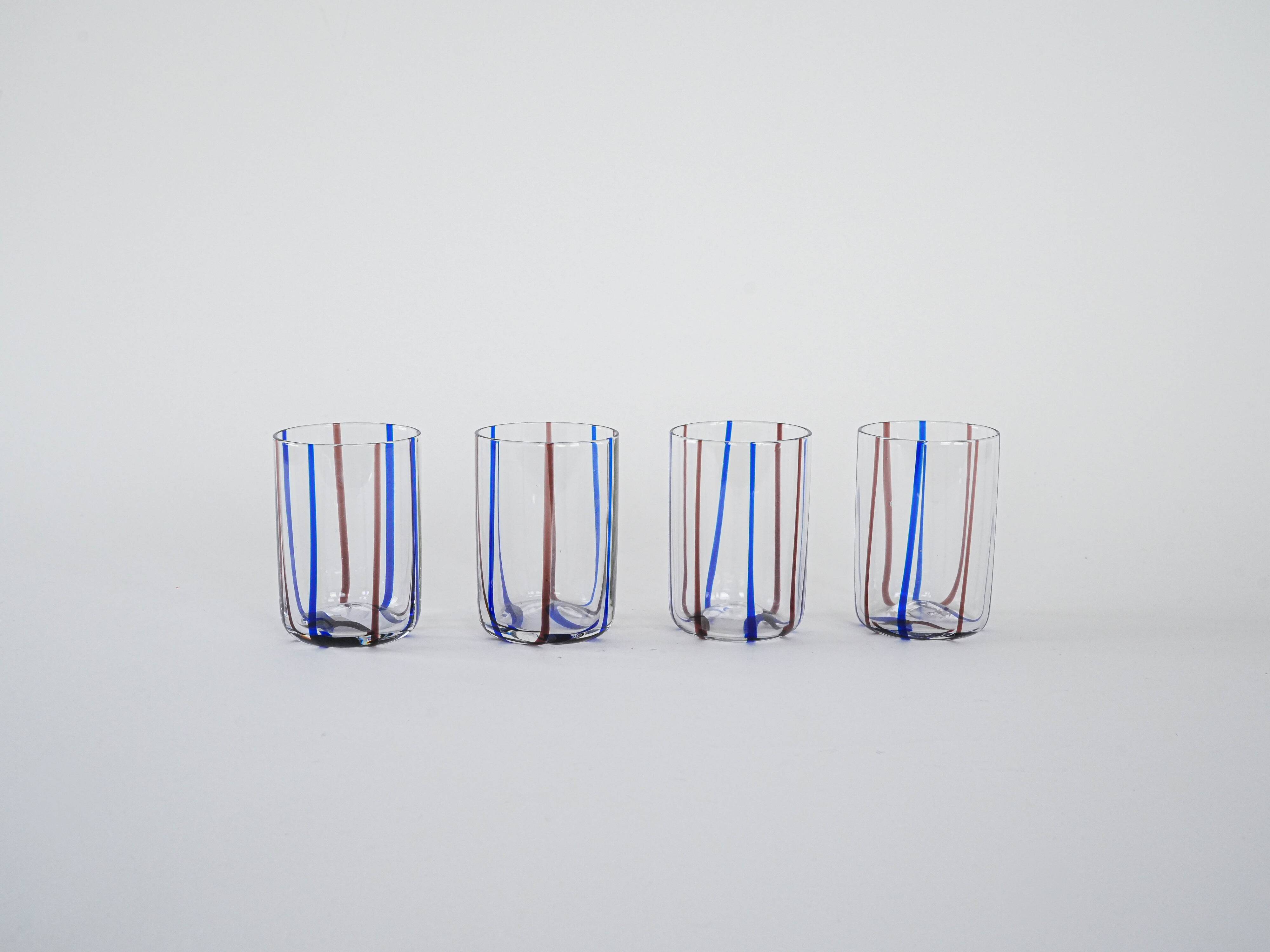 Set of four glasses, Italian design, 1970s, made in Italy