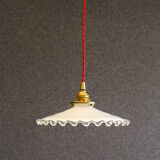 White opaline pendant light with crenellated edges