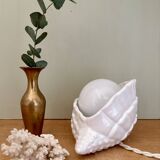 Vintage shell lamp in ceramic and white opaline