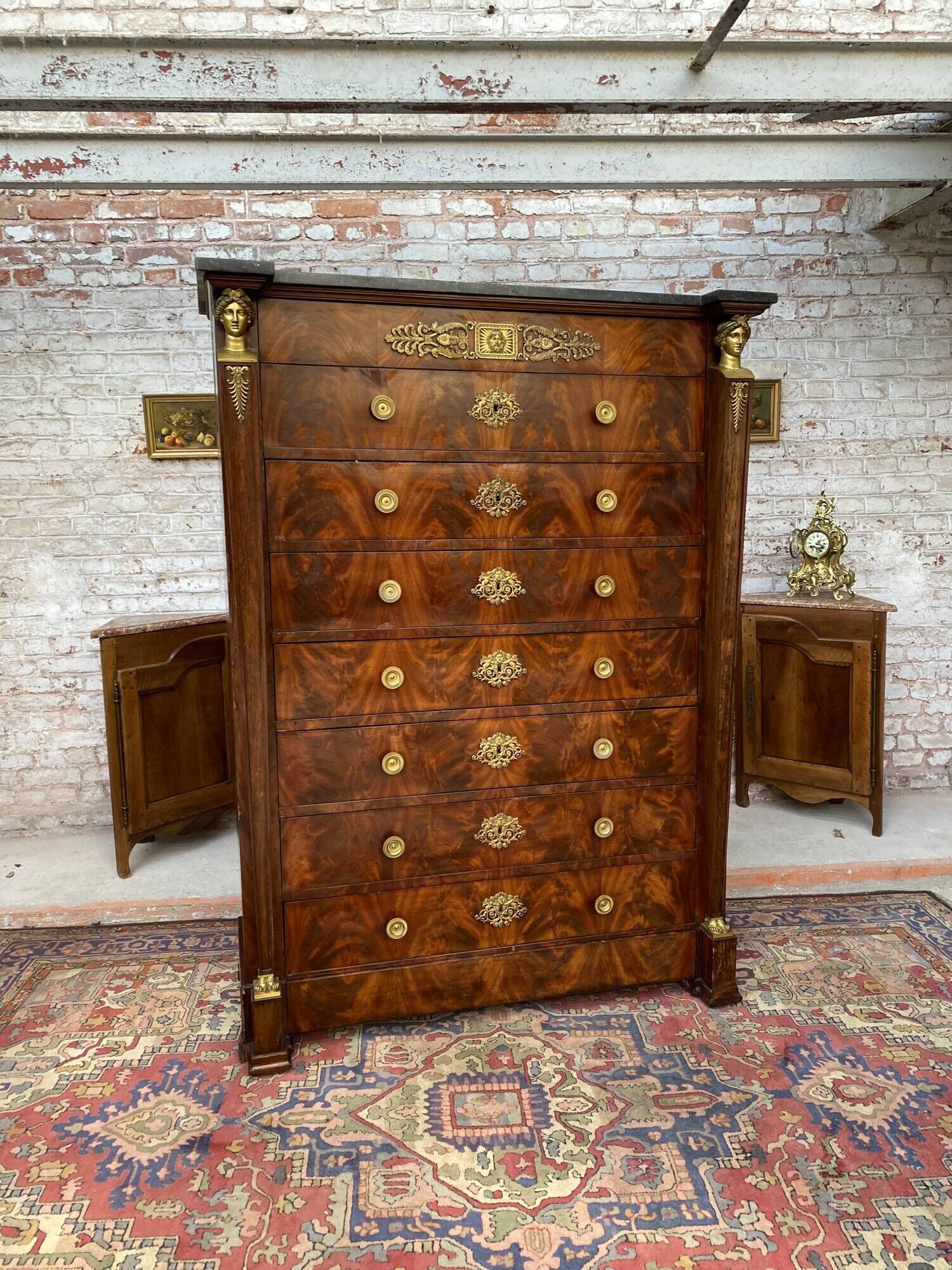 Dresser in mahogany flamed period Empire XIXth century