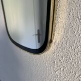 Vintage 1960s mirror, asymmetrical, gold-black rearview mirror - 71 x 36 cm