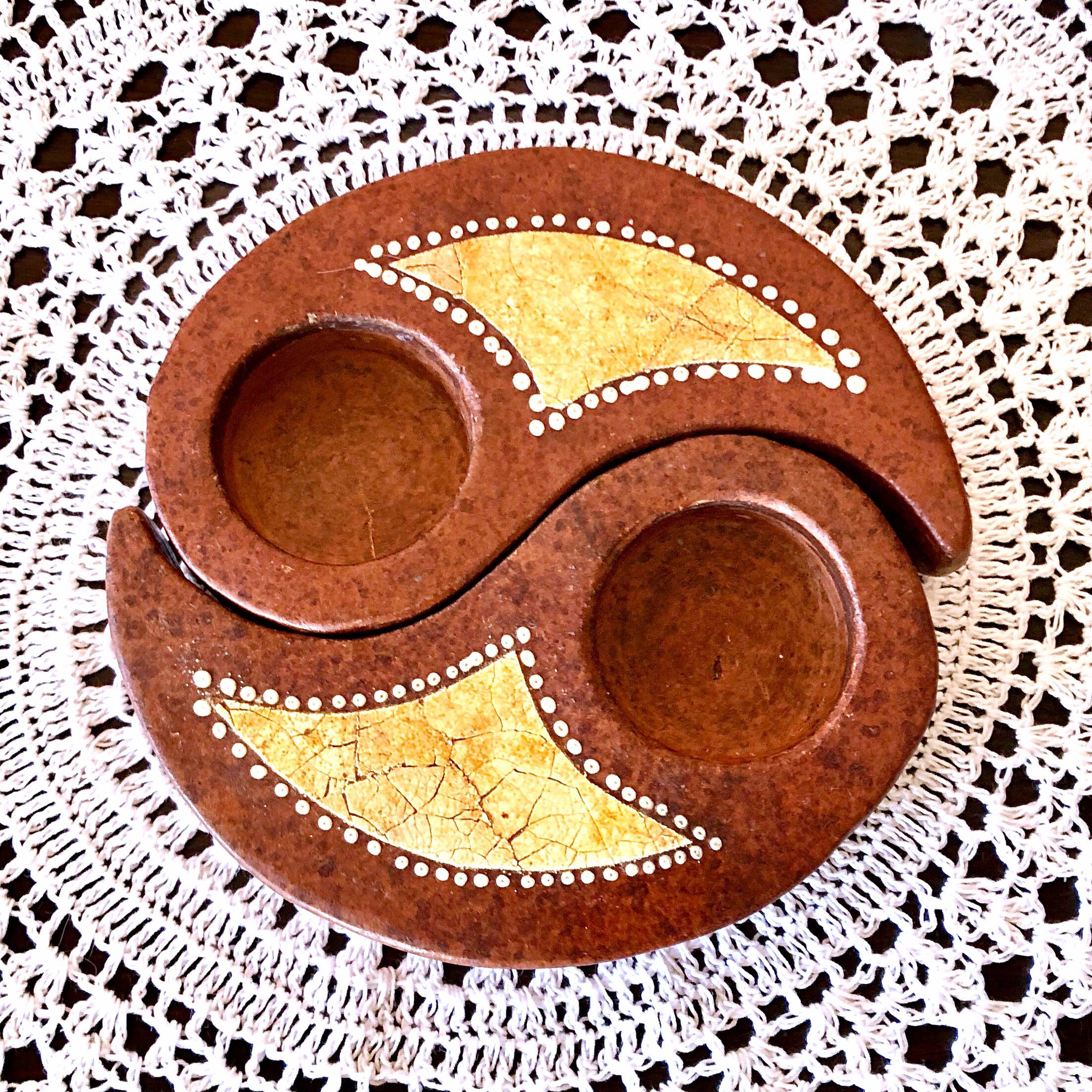 Double tealight candle holder YIN -YANG terracotta handmade decor Indonesia