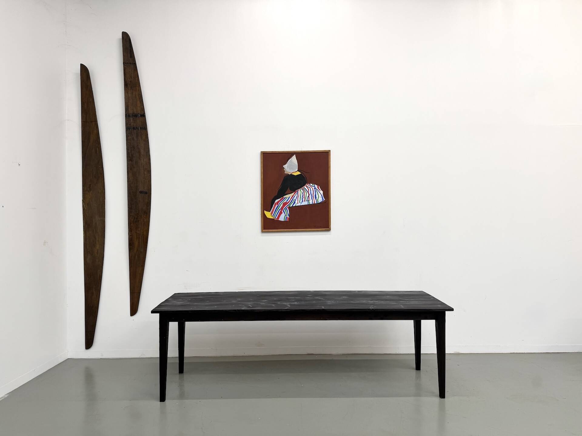 Large 1950s Farm Table in Burnt Wood (Shou Sugi Ban) – L245 cm