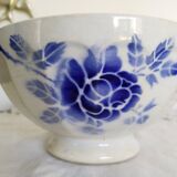 Large old blue bowl in vintage earthenware, 1940s