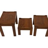 Vintage set of 3 side tables nesting pine wood 60s