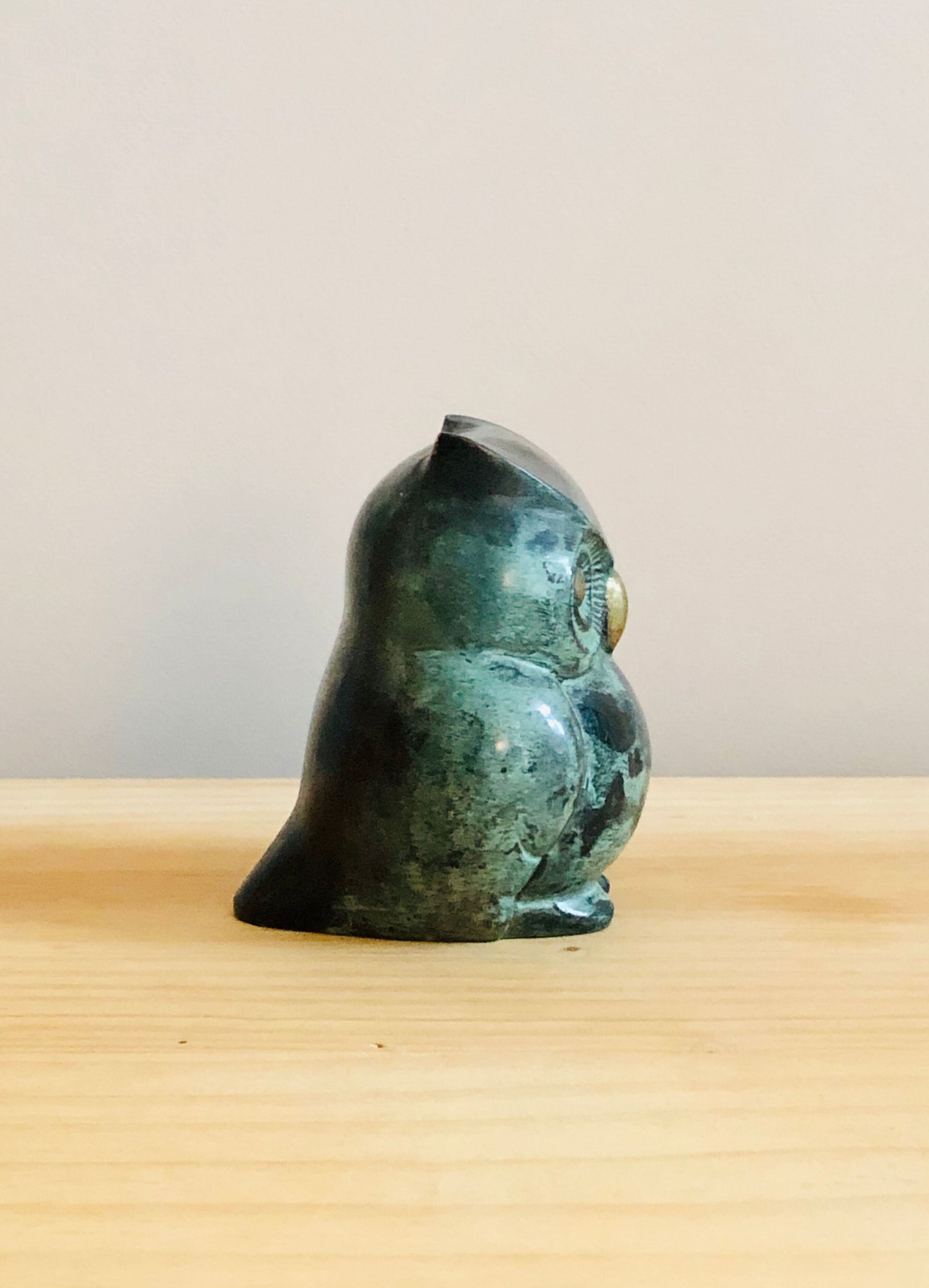 Grey-green enamelled brass owl