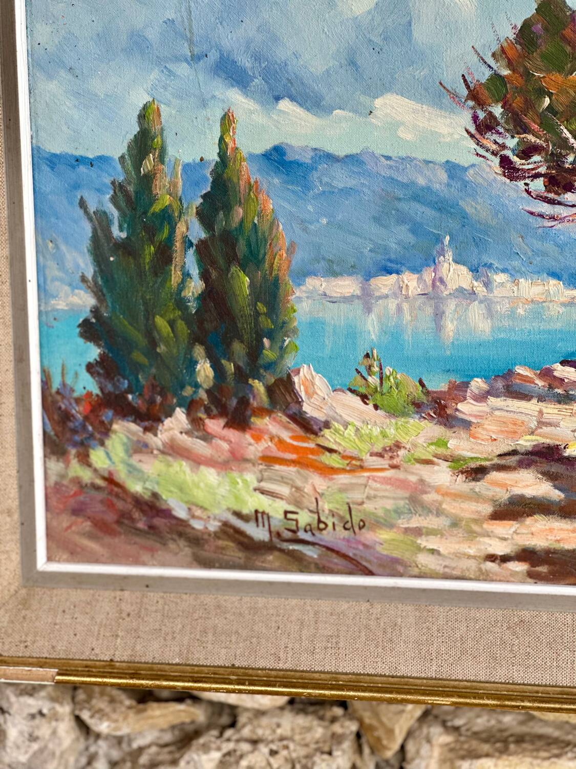Mediterranean Landscape Painting Signed by Mr. Sabido