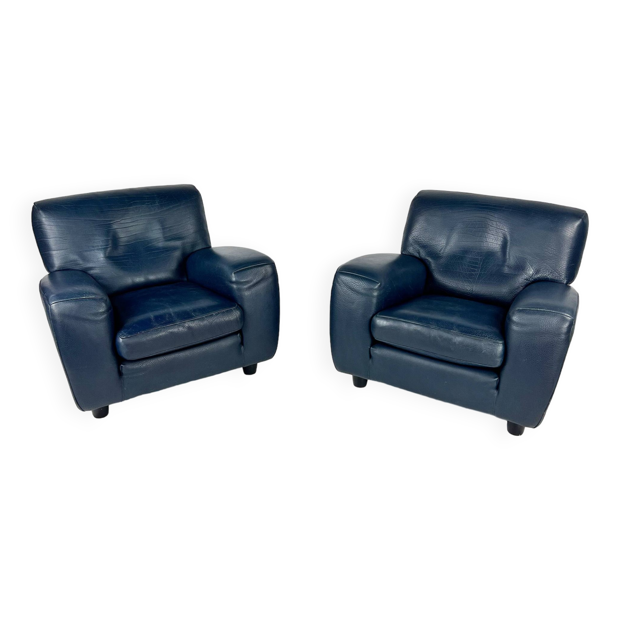 Set of 2 Italian Blue Leather Fatboy Armchairs by Molinari, 1980s