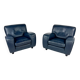 Set of 2 Italian Blue Leather Fatboy Armchairs by Molinari, 1980s