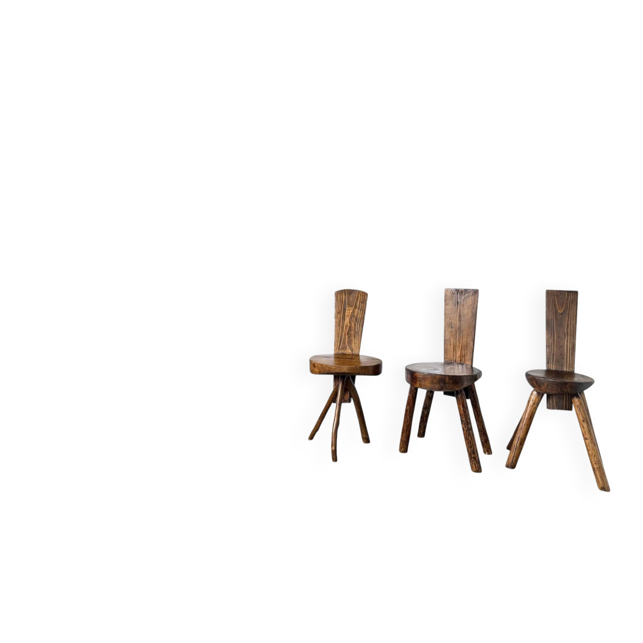 Trio de chaises d'alpage en pin massif, France, années 1950