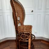 Peacock rattan armchair, circa 1960