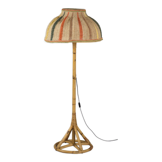Bohemian floor lamp in bamboo and raffia, circa 1960